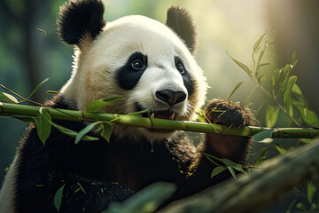 panda bear eating bamboo