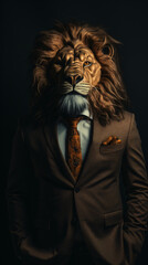 Man in suit wearing lion mask