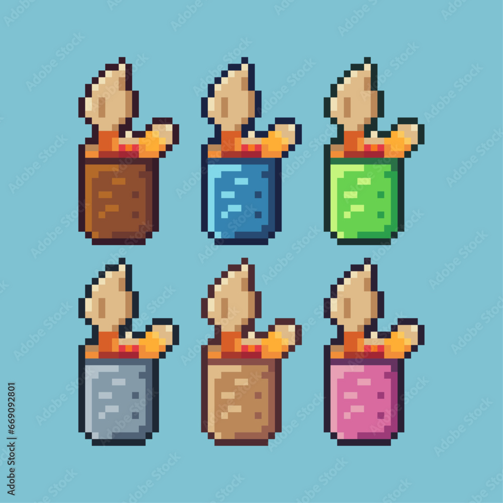 Poster pixel art sets of pencil box with variation color item asset. simple bits of pencil box pixelated st