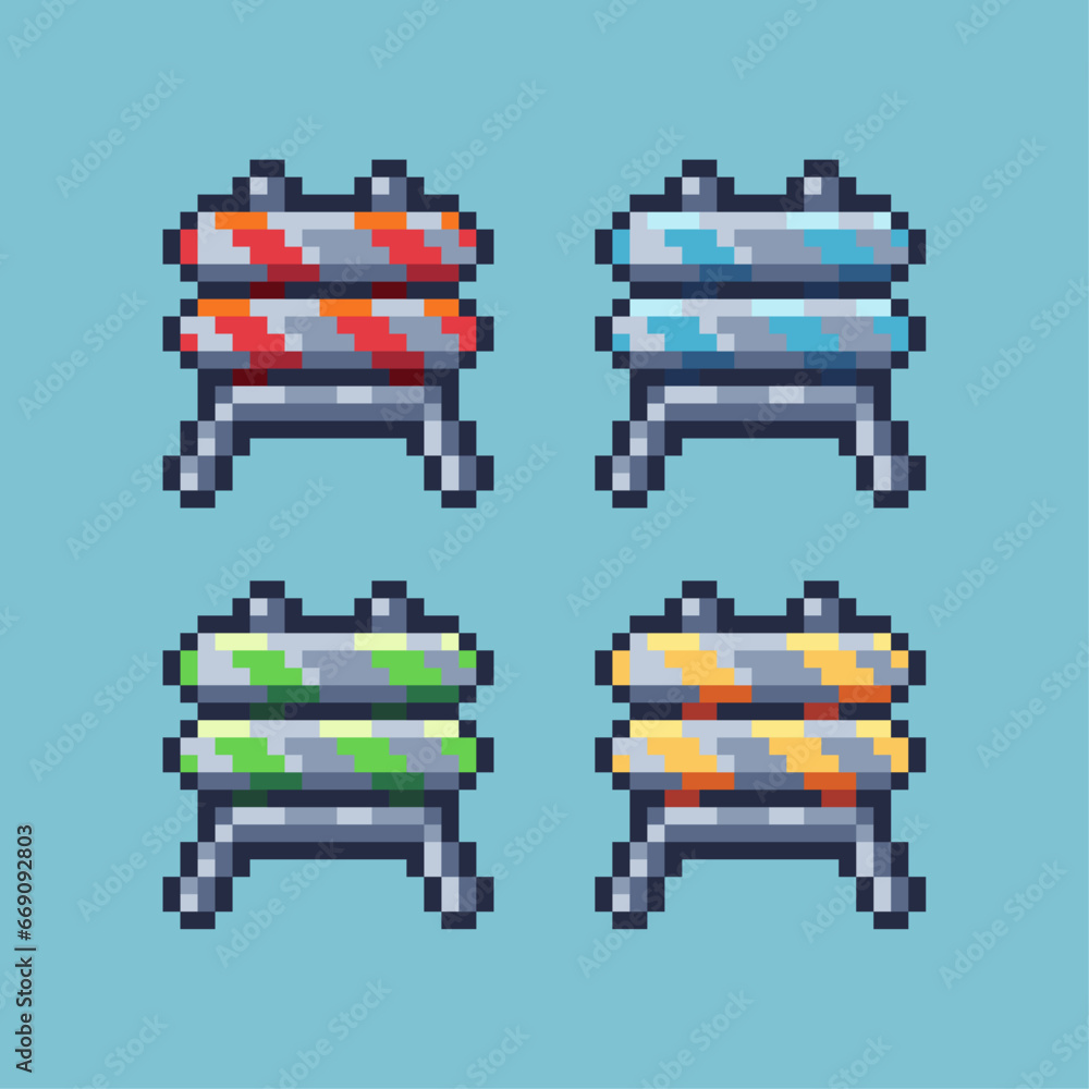 Poster pixel art sets of street plank with variation color item asset. simple bits of street plank pixelate