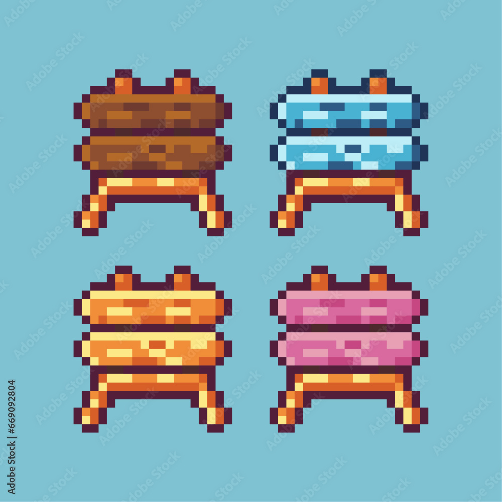 Fototapete pixel art sets of golden plank with variation color item asset. simple bits of plank pixelated style