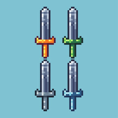 Pixel art sets of silver sword with variation color item asset. Simple bits of sword pixelated style. 8bits perfect for game asset or design asset element for your game design asset.