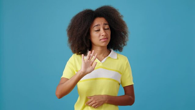 Young African-American shows dislike and refuse gestures