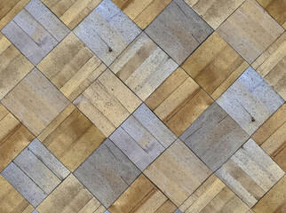 Rhomboid-shaped beige-blue wooden parquet. Seamless pattern.