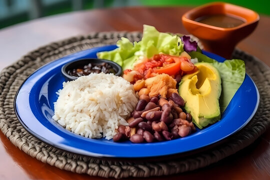 casado typical costa rican dish with rice beans