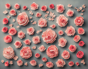 A delicate background crafted from cut paper roses. Ideal for art, crafts, and romantic concepts.