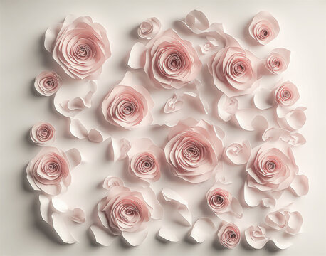 A delicate background crafted from cut paper roses. Ideal for art, crafts, and romantic concepts.