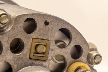 Alternator, generator, part of the vehicle's drive unit, aluminum casting, macro, close-up