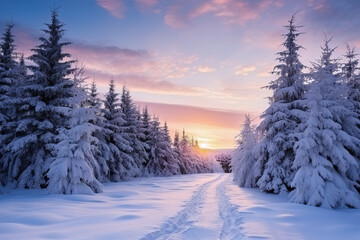 Snowy forest paradise, a world of serene beauty, winter charm - Powered by Adobe