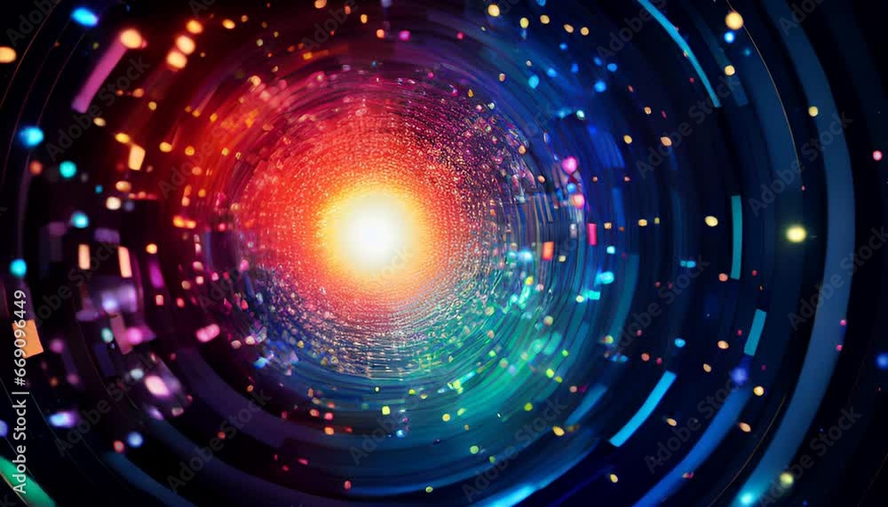 Wall mural swirling galaxy with a bright glowing center and multicolored luminous particles. abstract backgroun