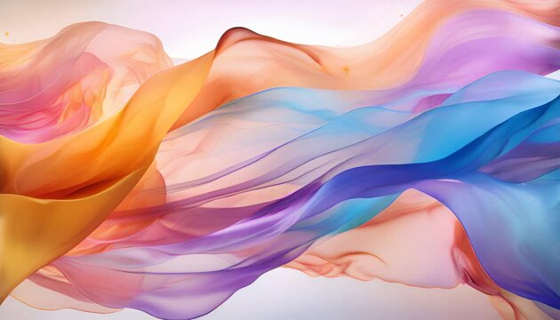 Multicolored light fabrics floating in the wind. Abstract background and wallpaper.