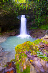 Fototapeta na wymiar Deliklikaya Waterfall is a wonderful waterfall formed by water flowing through the rock.