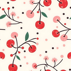 Cherry pattern, fruits, beautiful, colorful, seamless, background