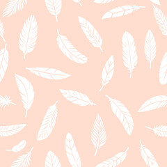 Bird feathers seamless pattern. Feather silhouette background. Plumelet collection. Vector isolated on white