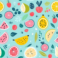 mixed fruit, fruits pattern, lemon, lime, orange, melon, berry, apple, beautiful, colorful, seamless, background