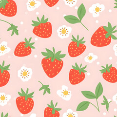 Strawberry pattern, fruits, beautiful, colorful, seamless, background