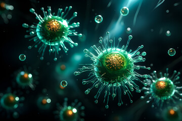 close-up of bacteria and viruses under a microscope,3d  illustration of scientific concepts , generate AI