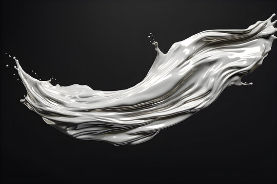 splashes of   silver      paint, soft lines on a   black   background, 3d illustratioin, generated ai