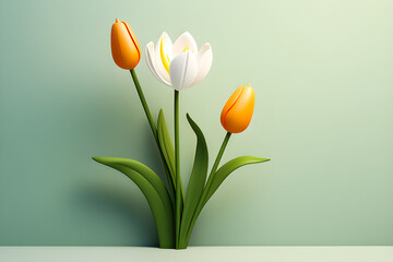 Colorful flowers tulip   in paper style, 3d illustration, generated ai