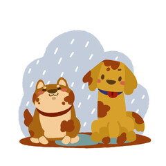 2匹の犬（天気は雨）