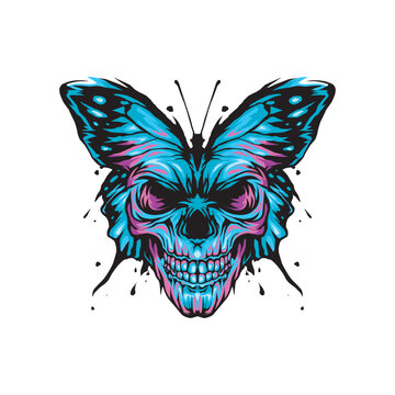 merge between butterflies and skulls, suitable for stickers or t-shirt designs