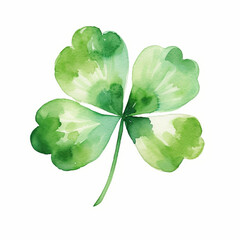 Green clover leaf lucky symbol watercolor paint for greeting card design on white. Generated AI - obrazy, fototapety, plakaty