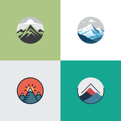 Minimalist icons of a mountain on white background