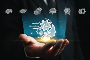 Artificial Intelligence, Chatbot Chat with AI,man using technology smart robot AI, Ai , businessman using technology Global Internet connect Chatgpt Chat with AI, Futuristic technology transformation.