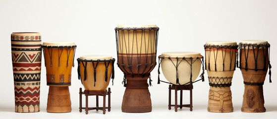 African drum set on white background