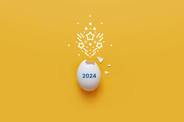 Eggshell and inscription: 2024. The symbol of the coming 2022. Postcard for the new year