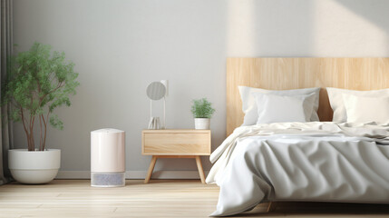 Fototapeta na wymiar Air purifier in bed room for clean dust and fresh
