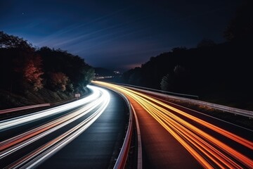 Fototapeta na wymiar curve road at night with cars light trails