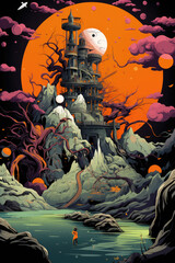 Vintage Vision: A 1970's Style Abstract Movie Poster Reflecting a Cinematic Era Through Geometric Mystique, Crafted by Generative AI