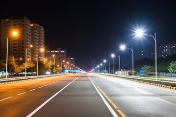 Fototapeta na wymiar asphalt highway passing through the empty night city