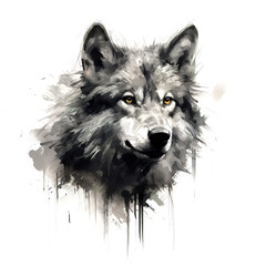 Painting of black and white wolf on white background. Wildlife Animals.
