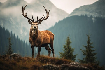 Deer against the background of mountains