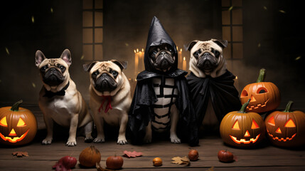 Animals with halloween dress and halloween background