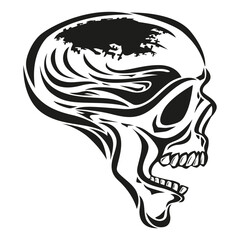 Skull head black and white line art drawing on white background. vector stock illustration eps10. 