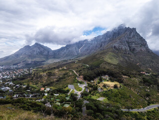 Naklejka na ściany i meble Table Mountain covered by clouds, Cape Town, South Africa
