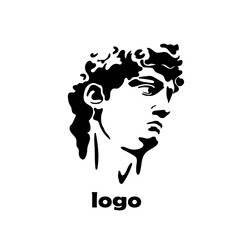 Abstract greek ancient sculpture of head. Vector hand drawn illustrations of modern statues. Black and white element for your logo design.
