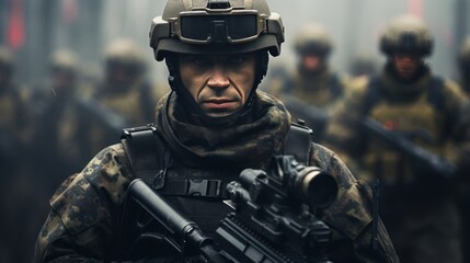  soldier from special task force GSG9, copy space, 16:9 - obrazy, fototapety, plakaty