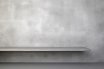 Gray wall concrete interior with shelves