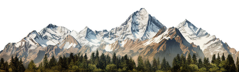 Majestic mountain peaks with snow-capped summits, cut out