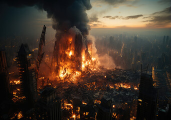 Fototapeta premium A Building Demolition and Explosion in the City, Capturing the Fierce Dance of Destruction and Change, Crafted by Generative AI