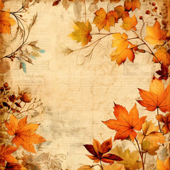Naklejka na ściany i meble Autumn leaves scrapbook paper design background