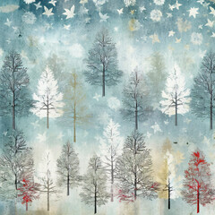 Winter trees scrapbook paper design background