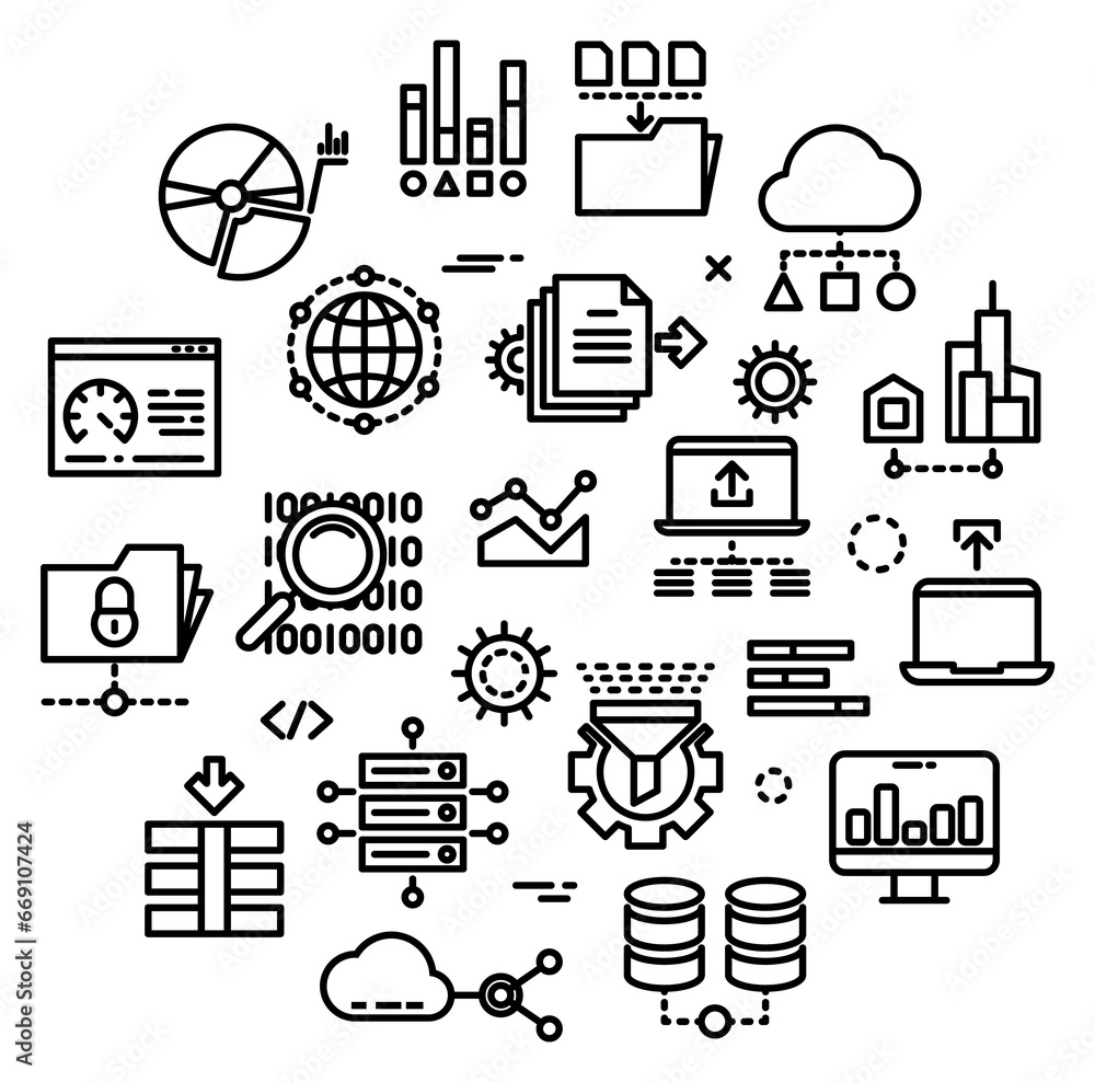 Poster big data icon set. computer server technologies