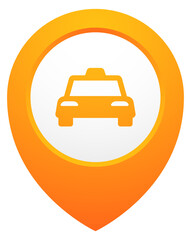 Yellow geo pin with car sign. Transport location pointer