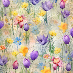 Fototapeta na wymiar Spring flowers scrapbook paper design background