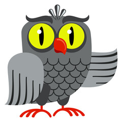 Owl icon. Cartoon funny bird. Gray nordic animal